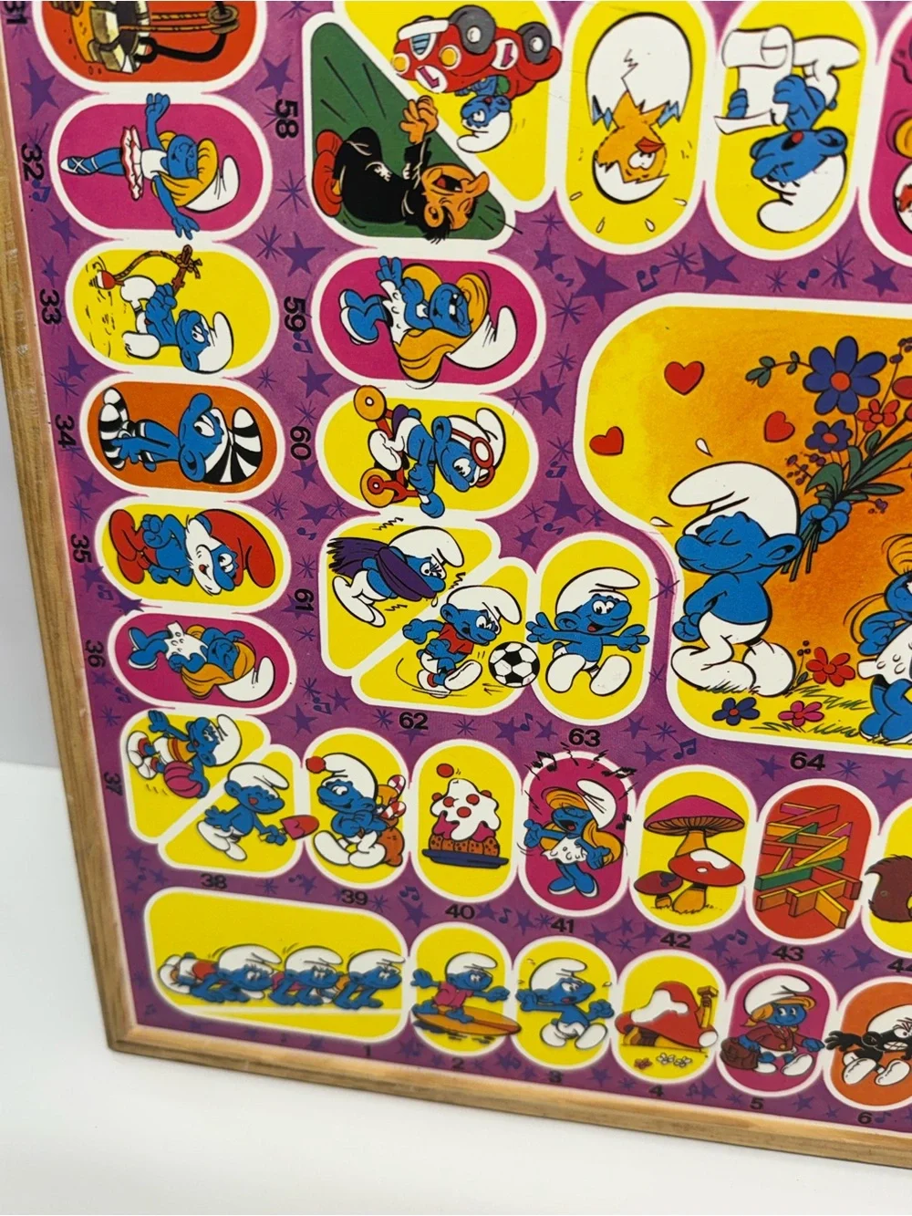 Vintage Smurfs Double‑Sided Board Game 1980s Peyo Artwork Framed Wooden Toy